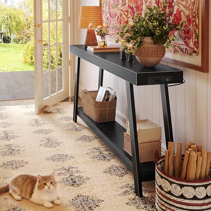 Huuger Console Table with Charging Station, USB-C Port, 2 Tiers Entryway Table - Image 3