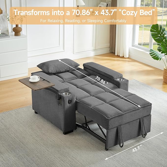Auvsoce 3-in-1 Folding Convertible Sofa Bed Set of 2, Sleep Couch - Image 4