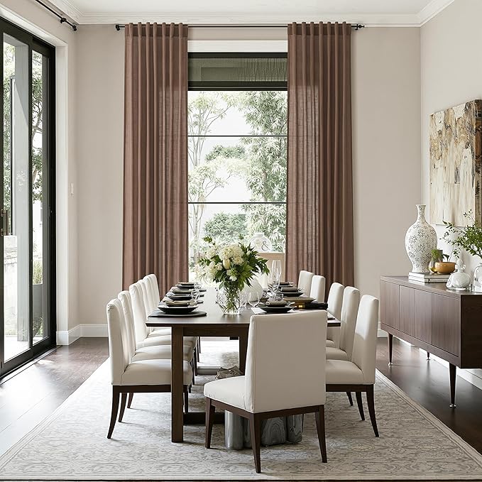 Caramel Brown Linen Curtains for Living Room Extra Long 112 Inches Long Back - Image 8