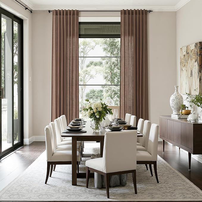 Caramel Brown Linen Curtains for Living Room 98 Inches Long Back Tab and Rod - Image 8