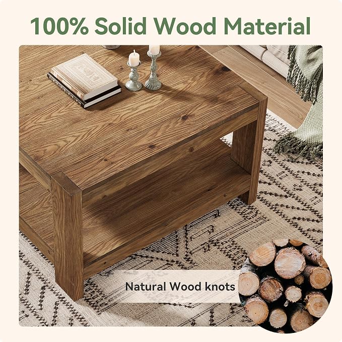 Solid Wood Coffee Table, 31.5" Square Farmhouse Center Table - Image 8