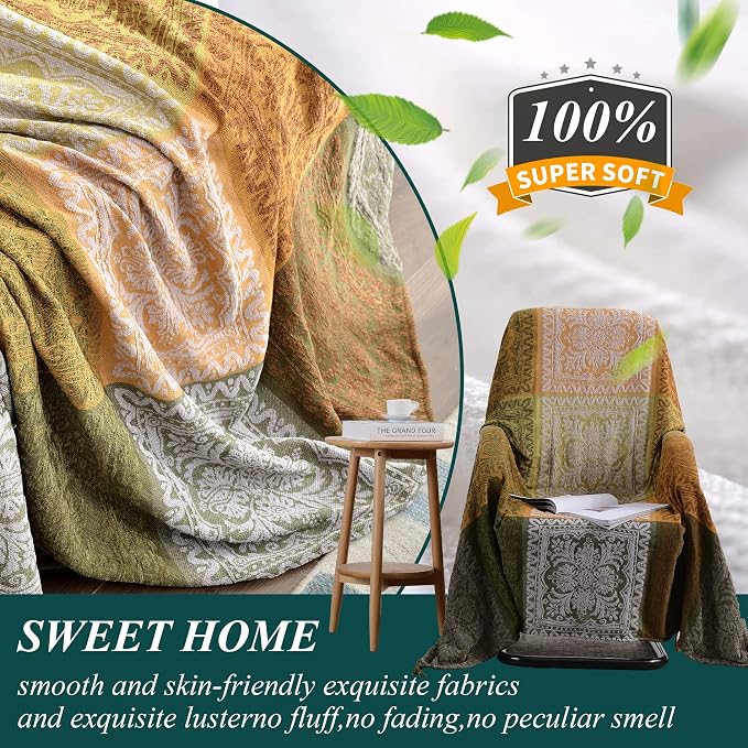 Boho Couch Cover, Bohemian Throw Blanket Tassels Hippie Decor Covers Sofa Chair - Image 5