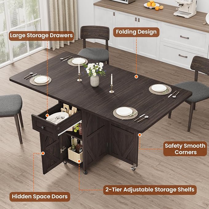 Jocoevol Space Saving Folding Dining Table, Farmhouse Foldable Dining Table - Image 5