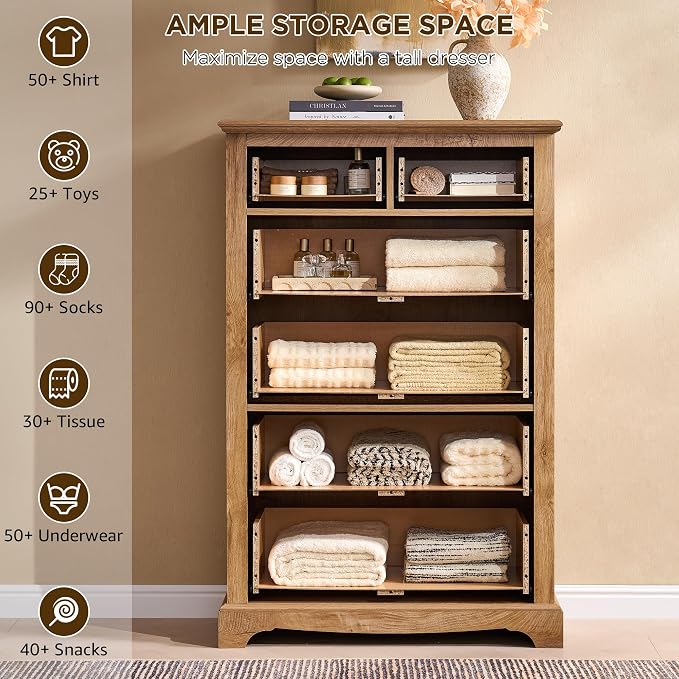 T4TREAM 48" Tall 6 Drawers Dresser Chests - Image 3