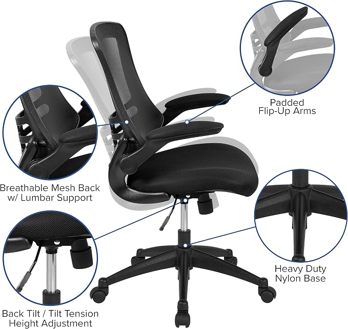 Flash Furniture Kelista Mid-Back Black Mesh Swivel Ergonomic Task Office Chair - Image 5