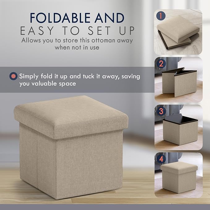 Ornavo Home Small Storage Ottoman Foldable Collapsible Cube Square Linen - Image 5