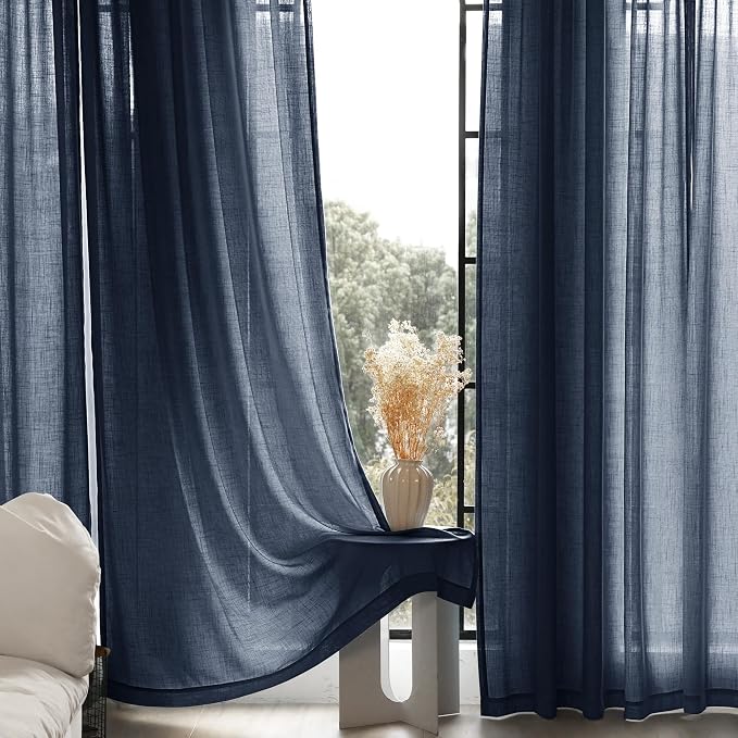 Navy Blue Curtains for Living Room Back Tab Modern Farmhouse Semi Sheer Blue - Image 4