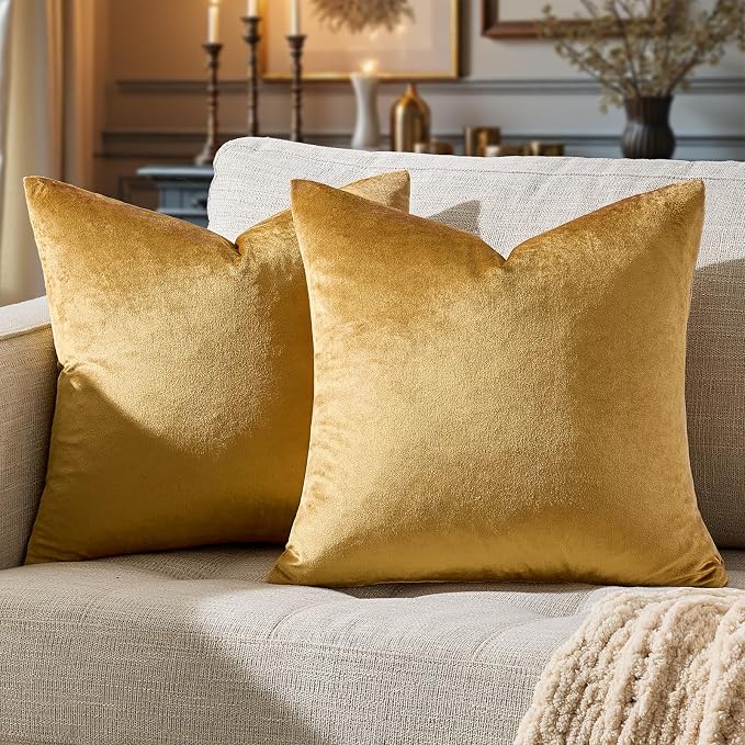 GIGIZAZA Golden Throw Pillow Covers 20x20 Decorative Velvet Cushion Covers Pack by GIGIZAZAFocusingonhomedecoration