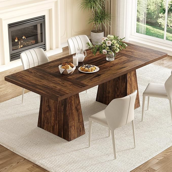 LITTLE TREE Dining Table for 4-6 People, Wooden Table, Rectangle Furniture by LITTLETREE