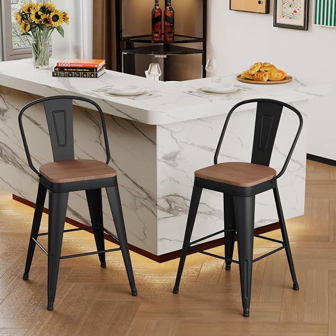 Andeworld Metal Bar Stools Set of 2, 24 inch Counter Height Barstools - Image 9
