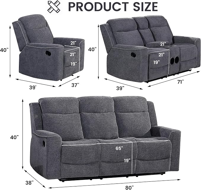 Betsy Furniture Soft Microfiber Manual Reclining Sofa Set, Sofa w/Dropdown Table - Image 2