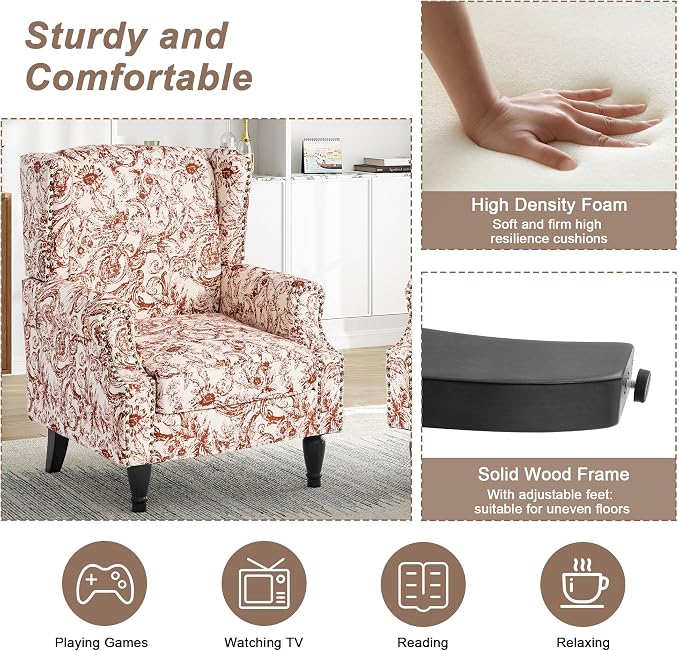Pia Ricco High Back Floral Accent Chair - Image 4