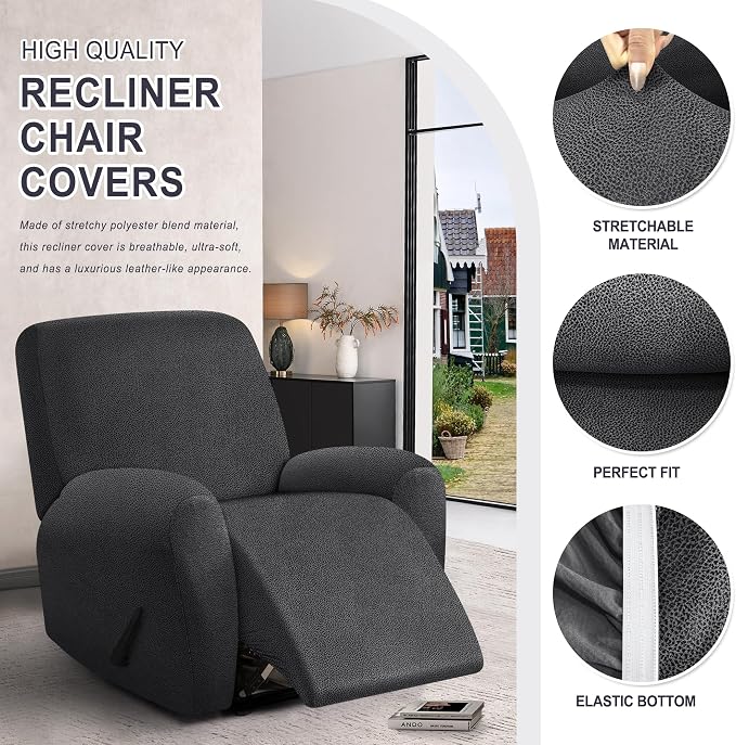 ANARACHON Leather Look Recliner Chair Covers, 4-Pieces Stretch Recliner Cover - Image 3
