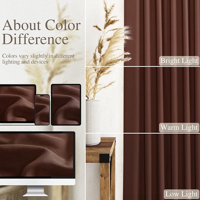 Nanspring Rustic Brown Linen Curtains Semi Sheer 96 Inches Long 2 Panels Set - Image 3