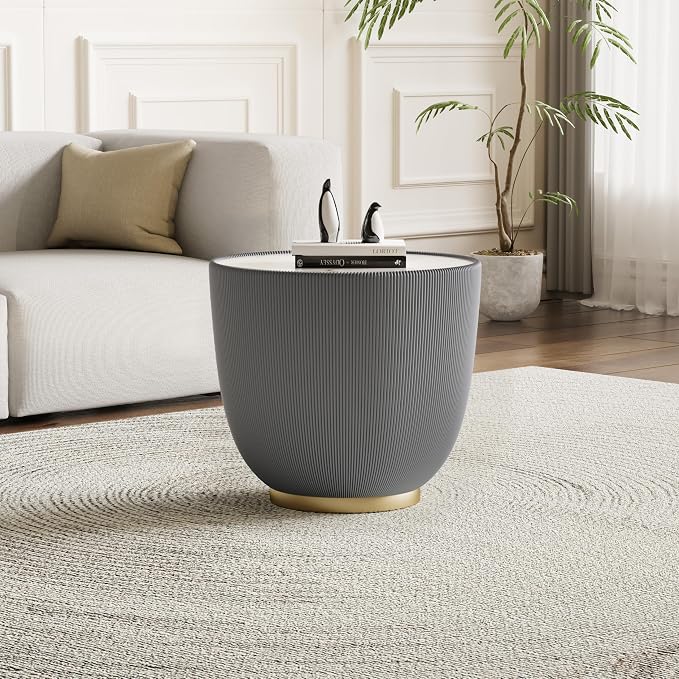 Round Marble Coffee Table Set of 2, 2 Piece White Coffee Table and End Table - Image 7