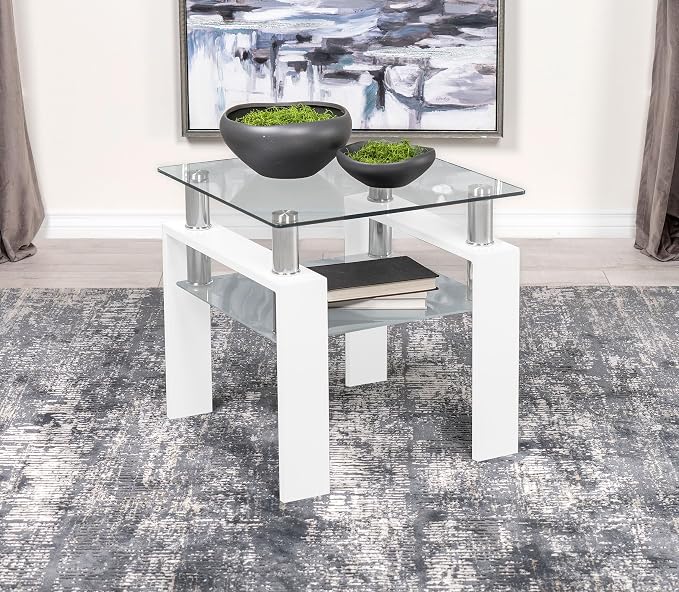 Coaster Home Furnishings Dyer 1-Shelf Square Glass Top Side End Table White - Image 2