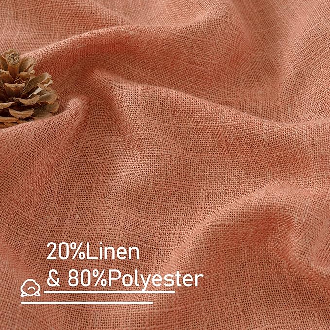 LAMIT Short Window Linen Curtains 36 Inch Length 2 Panels, Terracotta Light - Image 2
