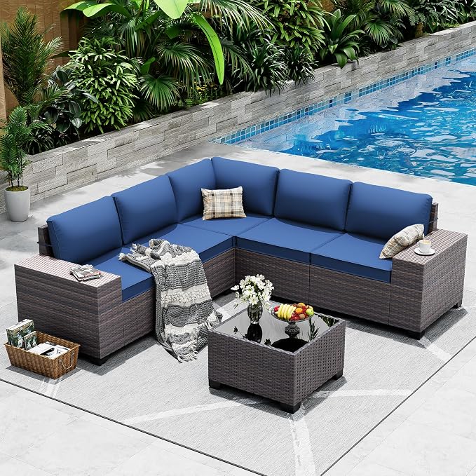 Outdoor Patio Furniture Set, 6 Pieces Outdoor Sectional Furniture High Backrest by ASJMR