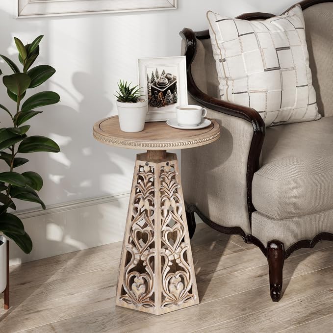 COZAYH Rustic Farmhouse Wooden End Table, Distressed Round Accent Table by COZAYH