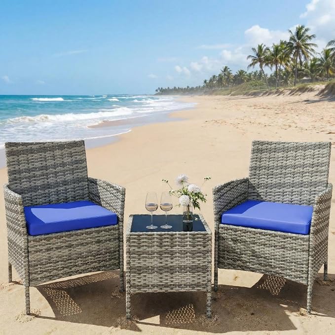 GarveeHome 3-Piece Patio Bistro Set, PE Rattan Outdoor Conversation Furniture - Image 5