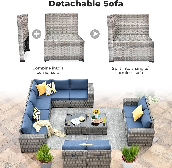 ovios 12 Pieces Patio Furniture Set, Outdoor Wicker Sectional Sofa - Image 9