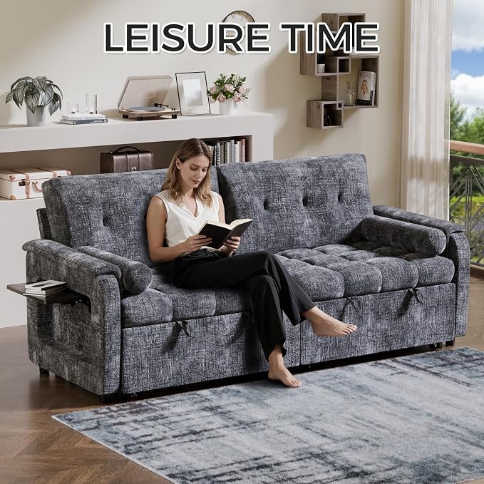 Convertible Sleeper Sofa Bed, 86 Inch Chenille Pull Out Couch - Image 9