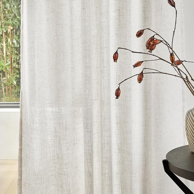 MYSKY HOME Linen Curtains for Sliding Door, Farmhouse Semi Sheer Ceiling - Image 5