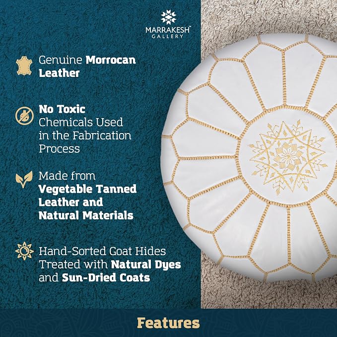 Marrakesh Gallery Genuine Leather Round Pouf Unstuffed - Image 3