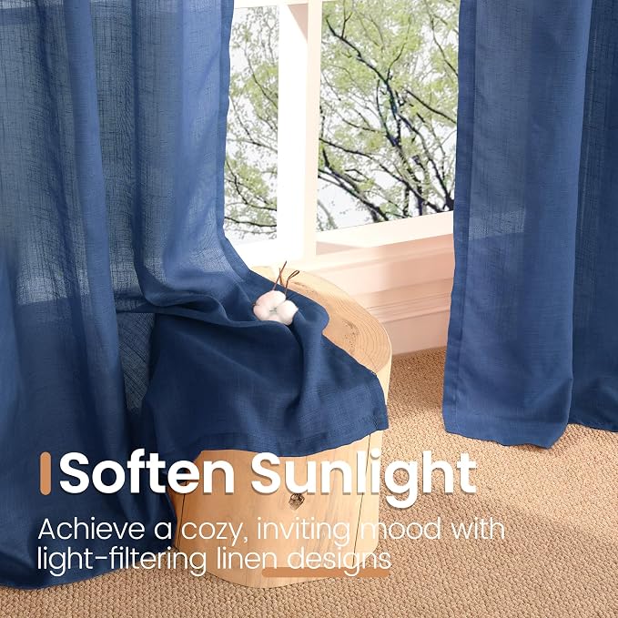 BGment Linen Navy Blue Curtains 96 Inches Long - Image 6