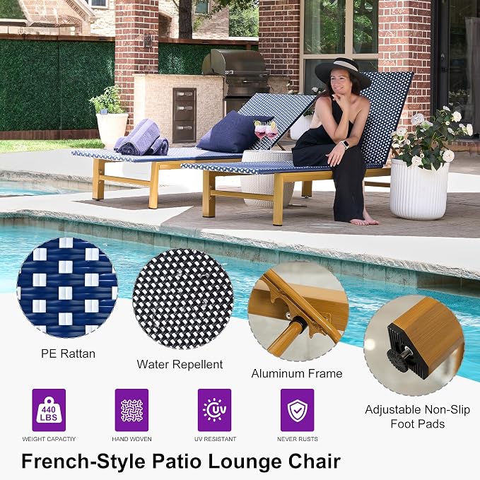 PURPLE LEAF Extra Wide Patio Chaise Lounge Set of 2 Outdoor Lounger French PE - Image 3