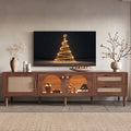 Merax Rattan TV Stand with LED Lights, Solid Wood Feet, Living Room, Bedroom by Merax