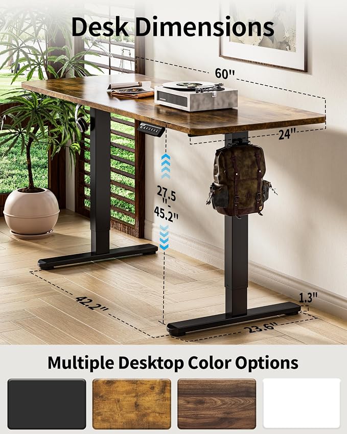 BIZUM Electric Standing Desk 60 x 24 Inch Computer Desk-Gaming Desk Rustic - Image 3