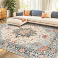 RELEANY Area Rugs 7'x10' Washable Non-Slip, Floral Vintage Distress Print by RELEANY