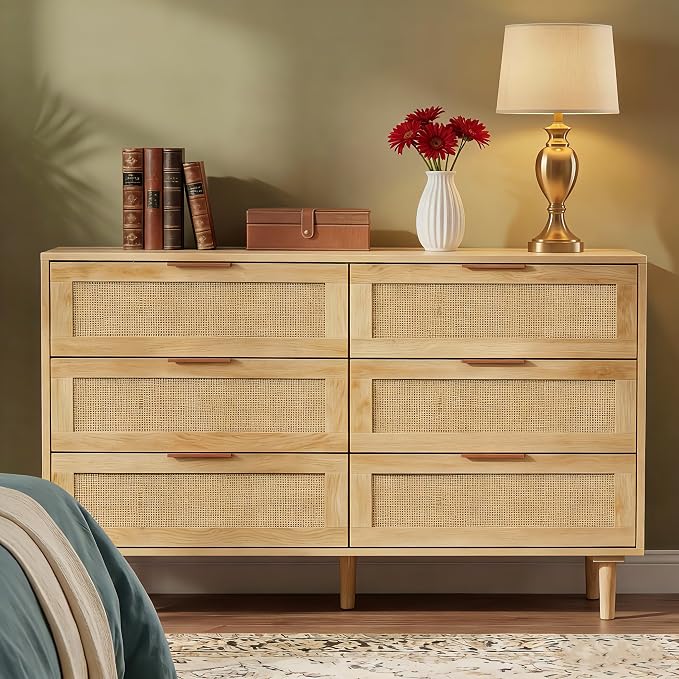 FUQARHY 6 Drawer Dresser Rattan Dresser Modern Chest by FUQARHY