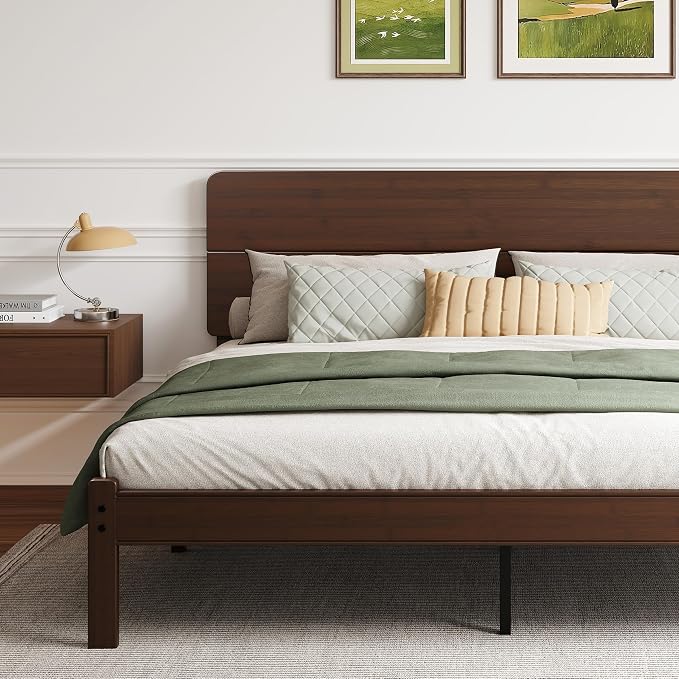 BOSRII 14in High Solid Bamboo Wood Platform King Size Bed Frame by FORYOURBETTERSLEEP