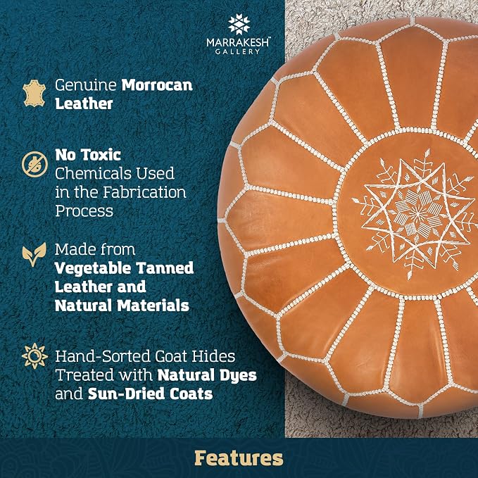 Marrakesh Gallery Genuine Leather Round Pouf Unstuffed - Image 4