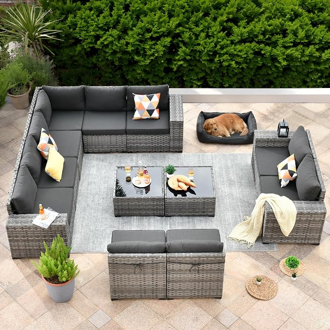 ovios 12 Pieces Patio Furniture Set, Outdoor Wicker Sectional Sofa by OVIOS