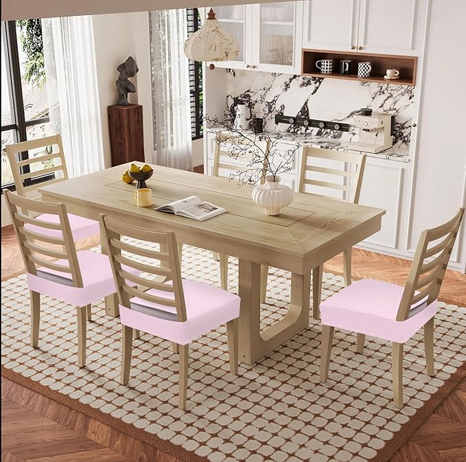 Smiry Waterproof Seat Covers for Dining Room Chairs Set of 4, Stretch Jacquard - Image 8