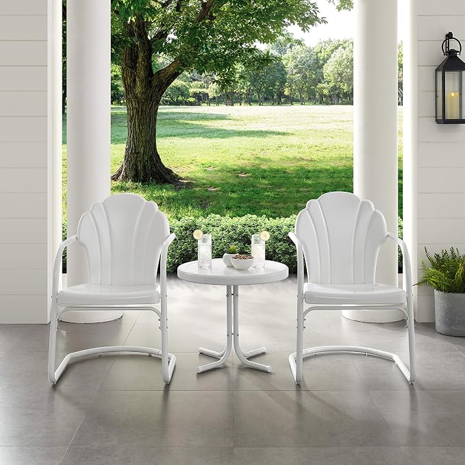 Crosley Furniture Tulip 3-Piece Outdoor Chair and Side Table Set, Retro Metal - Image 7