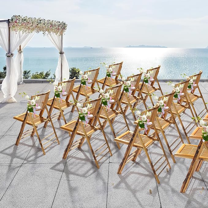 VINGLI Bamboo Folding Chair, Foldable Dining Wood Chairs Comfortable Seat - Image 6