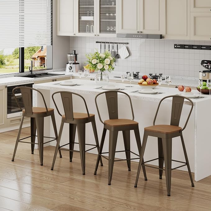 Andeworld Metal Bar Stools Set of 2, 26 inch Counter Height Barstools - Image 7