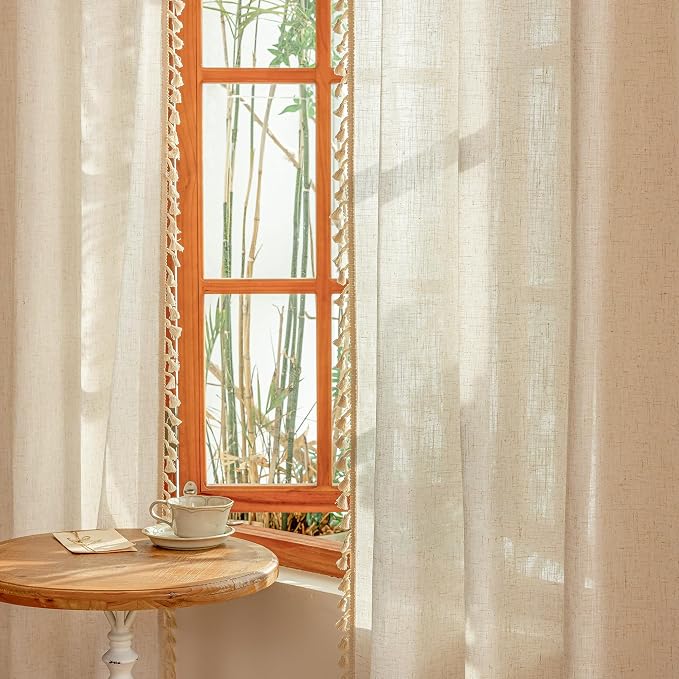 MYSKY HOME 96 Inch Length Farmhouse Semi Sheers Light Filtering Privacy Drapes - Image 6