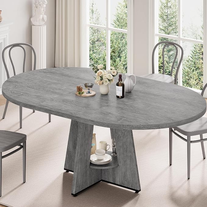 43''–59'' Extendable Dining Table, Round Kitchen Dining Room Dinner Table - Image 3