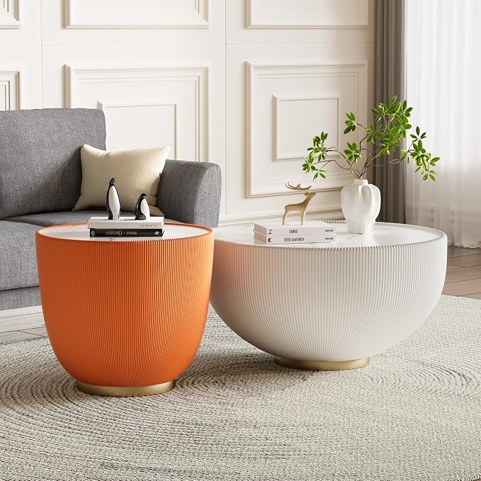SSLine Bowl-Shape Coffee Table Set of 2 Modern Sintered Stone Top Nesting by SSLine