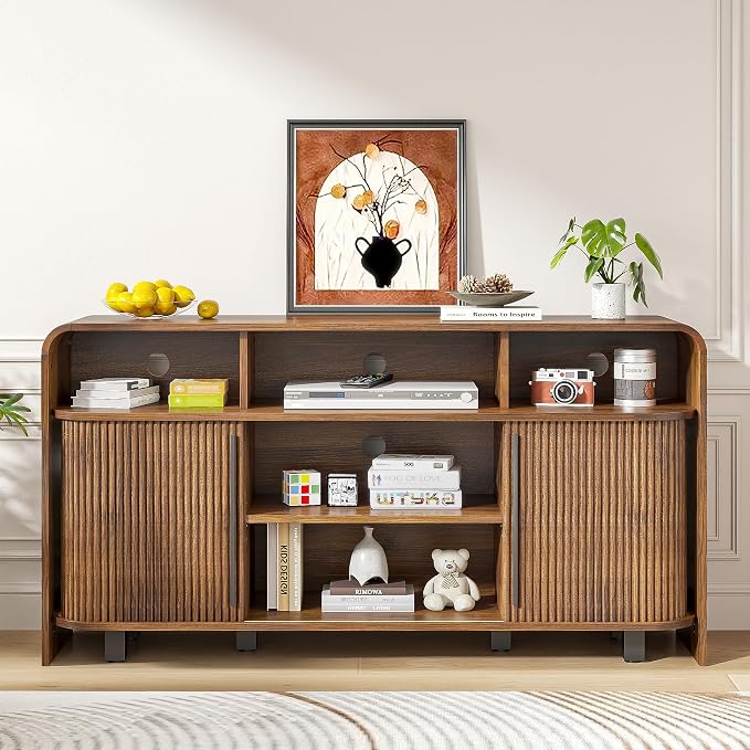 Small Fluted TV Stand for Bedroom, Mid Century Modern Media TV Console for 55 - Image 5