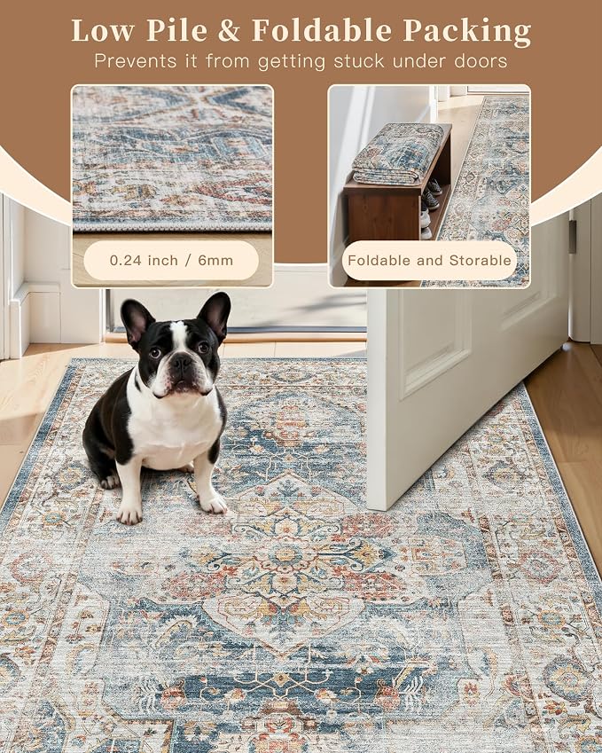 Madane Washable Area Rug 2x3, Small Entryway Rug Non-Slip Vintage Door Mat - Image 6