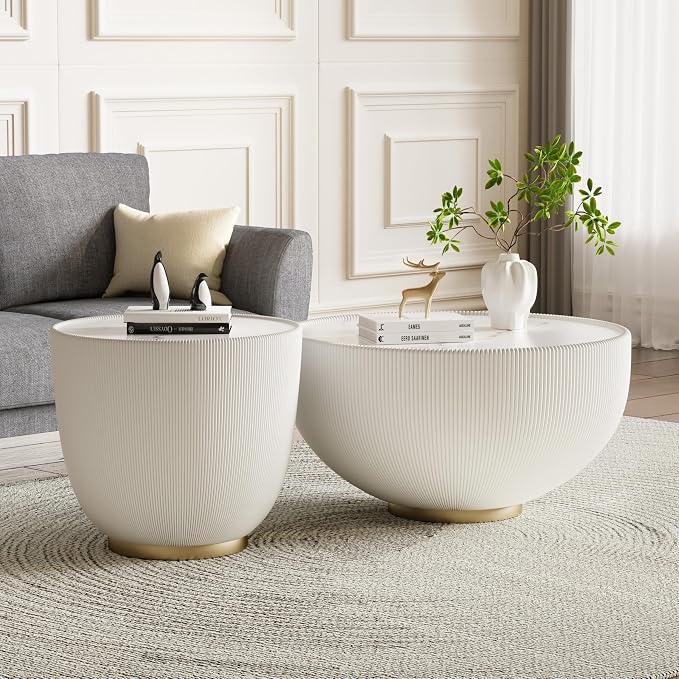 SSLine Bowl-Shape Coffee Table Set of 2 Modern Sintered Stone Top Nesting by SSLine