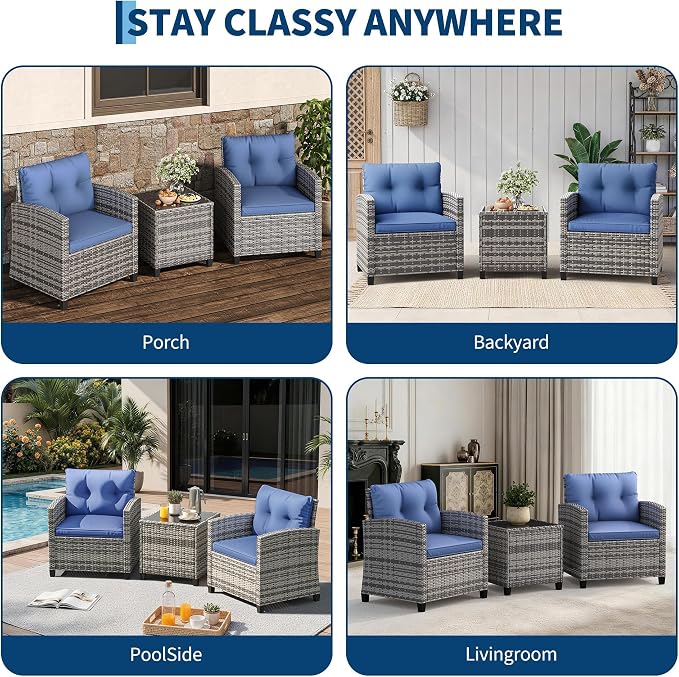 GarveeHome 3-Piece Outdoor Wicker Sofa Set, PE Rattan Patio Furniture - Image 8