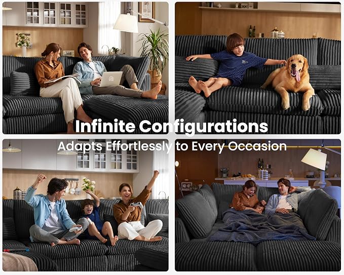 154" Oversized Corduroy Couch Modular Sectional Sofa, Washable Cloud Couch - Image 5