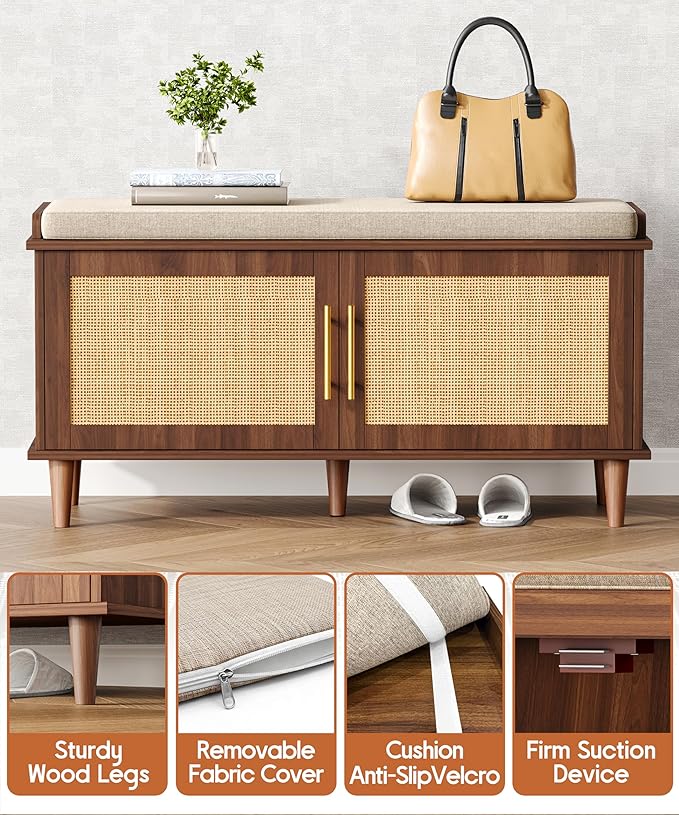 Akxomel Rattan Shoe Storage Bench - Image 6